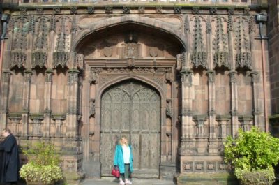 Debs at the door of Chester cathedral.jpg